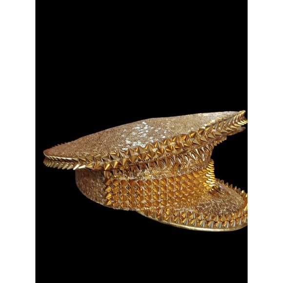Gold Spike Sequin Captain Hat Punk Rock Masquerade Festival Concert - Picture 3 of 8